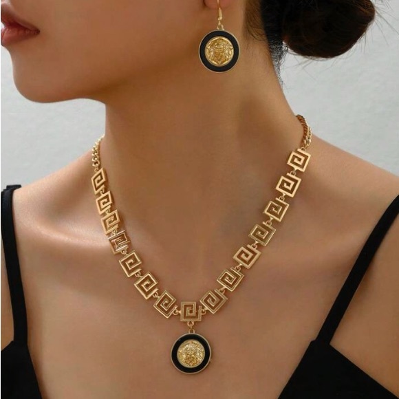 Unbranded Jewelry - 🌺 NEW! 🌺 Greek Key Lion Head Yellow Gold-tone Necklace & Earrings Set